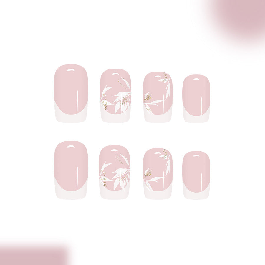 Whimsical Serenity Pink Medium Square Press On Nail Set with Delicate Floral Accents