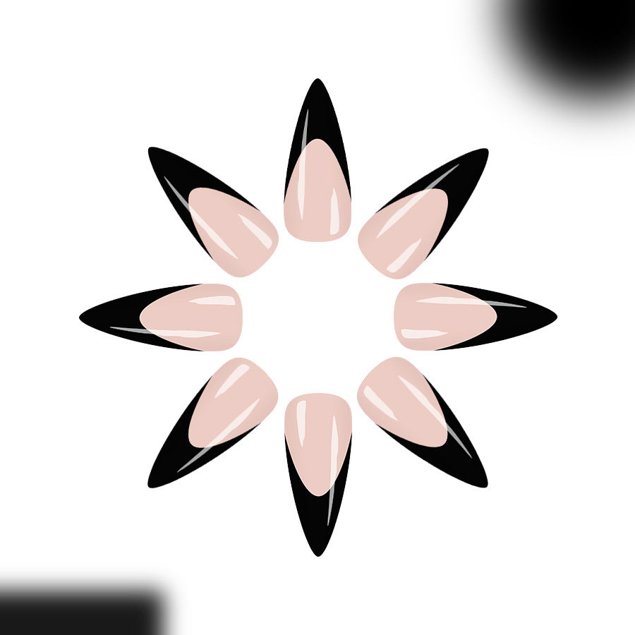 Enchanting Elegance Long Stiletto Blush Pink with Black Tips Stylish Press-On Nail Set