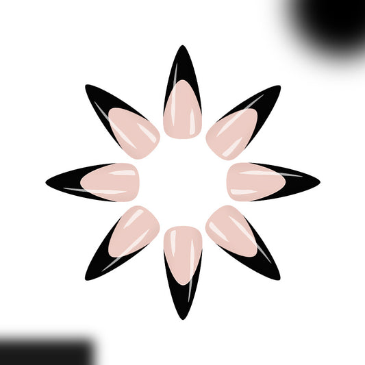 Enchanting Elegance Long Stiletto Blush Pink with Black Tips Stylish Press-On Nail Set