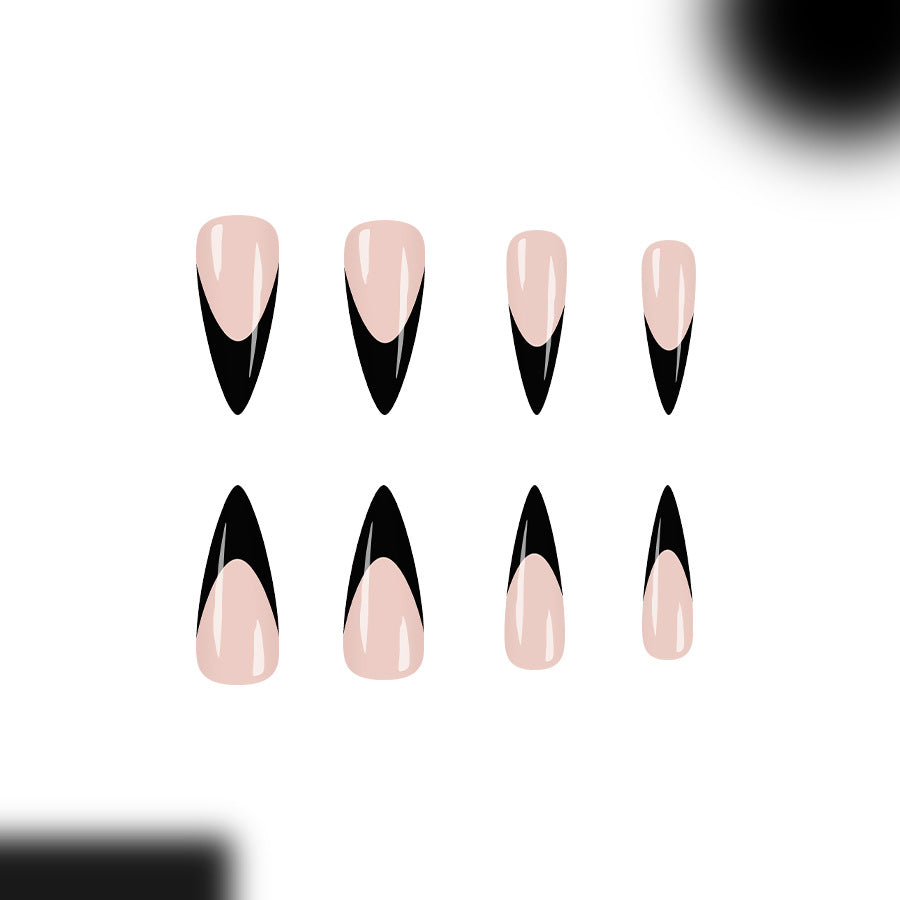 Gothic Elegance Long Stiletto Press On Nail Set in Pink and Black with Unique Dual-tone Design