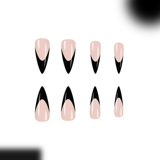Gothic Elegance Long Stiletto Press On Nail Set in Pink and Black with Unique Dual-tone Design