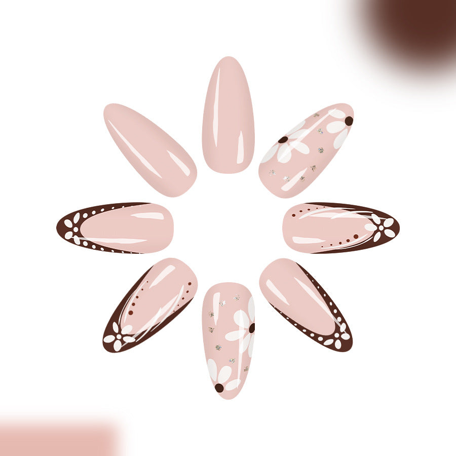 Blossom Elegance Long Almond Pink with Floral and Glitter Accents Press-On Nail Set