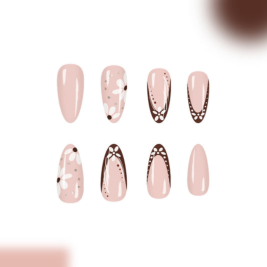 Blossom Bliss Elegant Long Almond Shaped Soft Pink Nails with Floral Accents