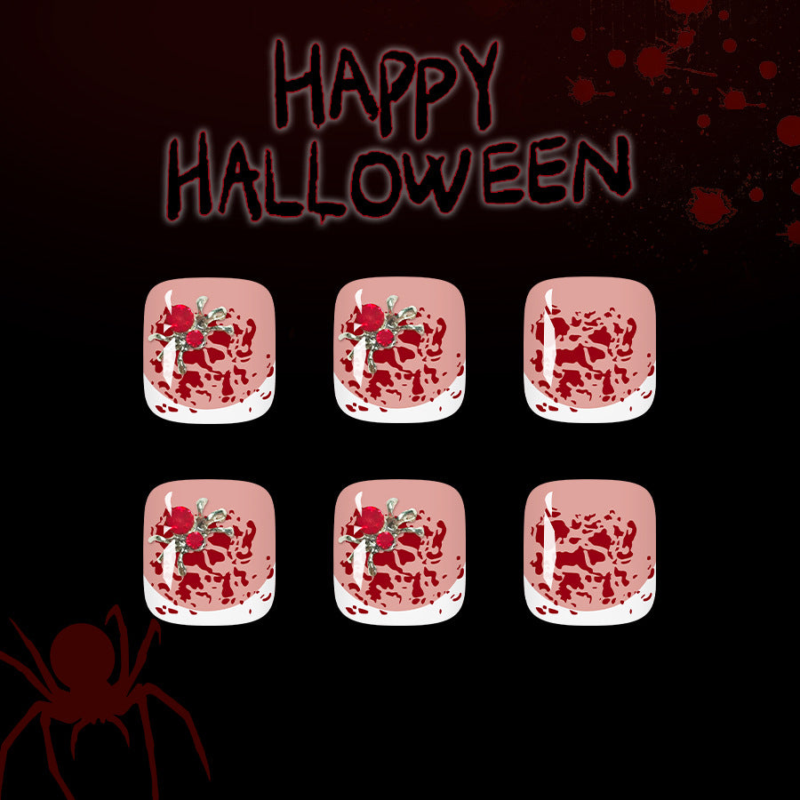 Spooktacular Short Square Crimson Floral Accent Press On Toenail Set