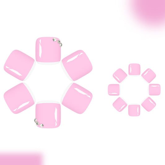 Sweet Blossom Charm Short Square Pink Press-On Toenail Set with Sparkling Accent