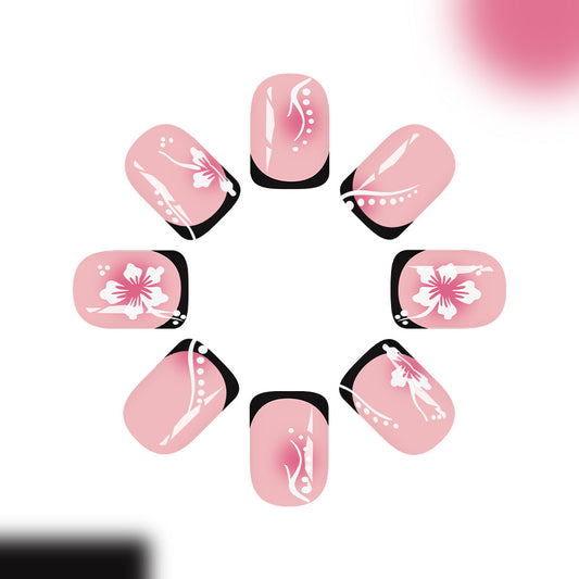 Blossom Dreams Glamorous Short Square Pink Press-On Nail Set with Elegant Floral Designs