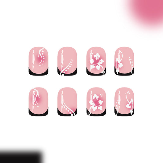 Dreamy Blossom Short Square Pink Press-On Nail Set with Elegant Floral Designs