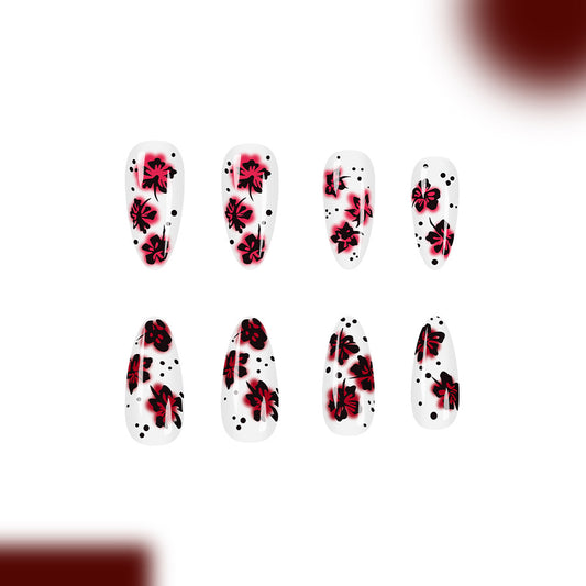 Tropical Blossom Long Almond White with Bold Floral Design Press on Nail Set