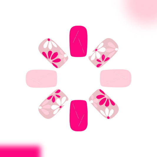 Blossom Delight Medium Square Pink Floral Press On Nail Set