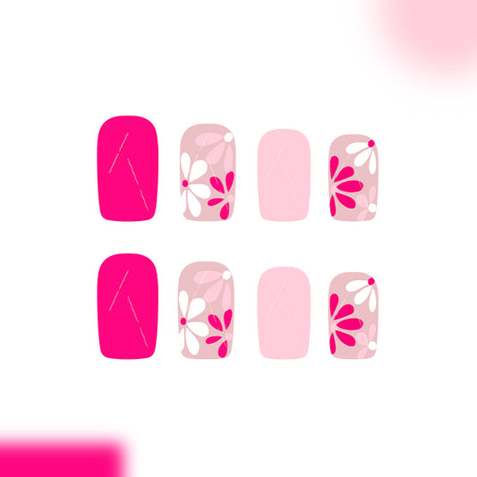 Blossom Dreams Medium Square Pink and Floral Press-On Nail Set for Effortless Elegance
