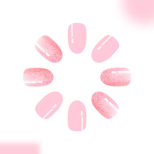 Blossom Elegance Medium Oval Pink Glitter Press On Nail Set Sparkling Finish