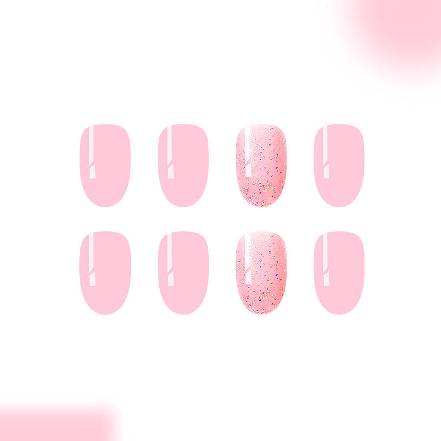 Whimsical Garden Essence Medium Oval Blush Pink with Sparkling Accent Press On Nail Set