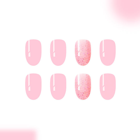 Whimsical Garden Essence Medium Oval Blush Pink with Sparkling Accent Press On Nail Set