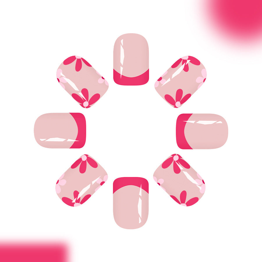 Blossom Dreams Short Square Pink Floral Press-On Nail Set with Glossy Finish