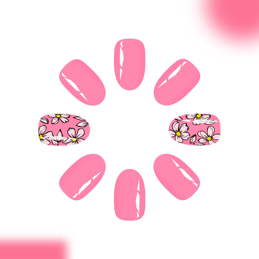 Floral Fantasy Medium Oval Pink Press On Nail Set with Chic Flower Design