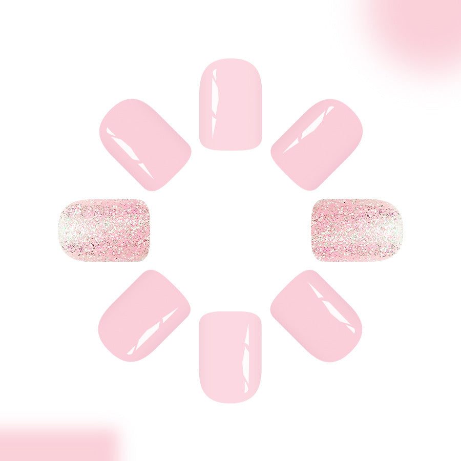 Glamorous Rose Garden Short Square Light Pink Press On Nail Set with Sparkling Accent