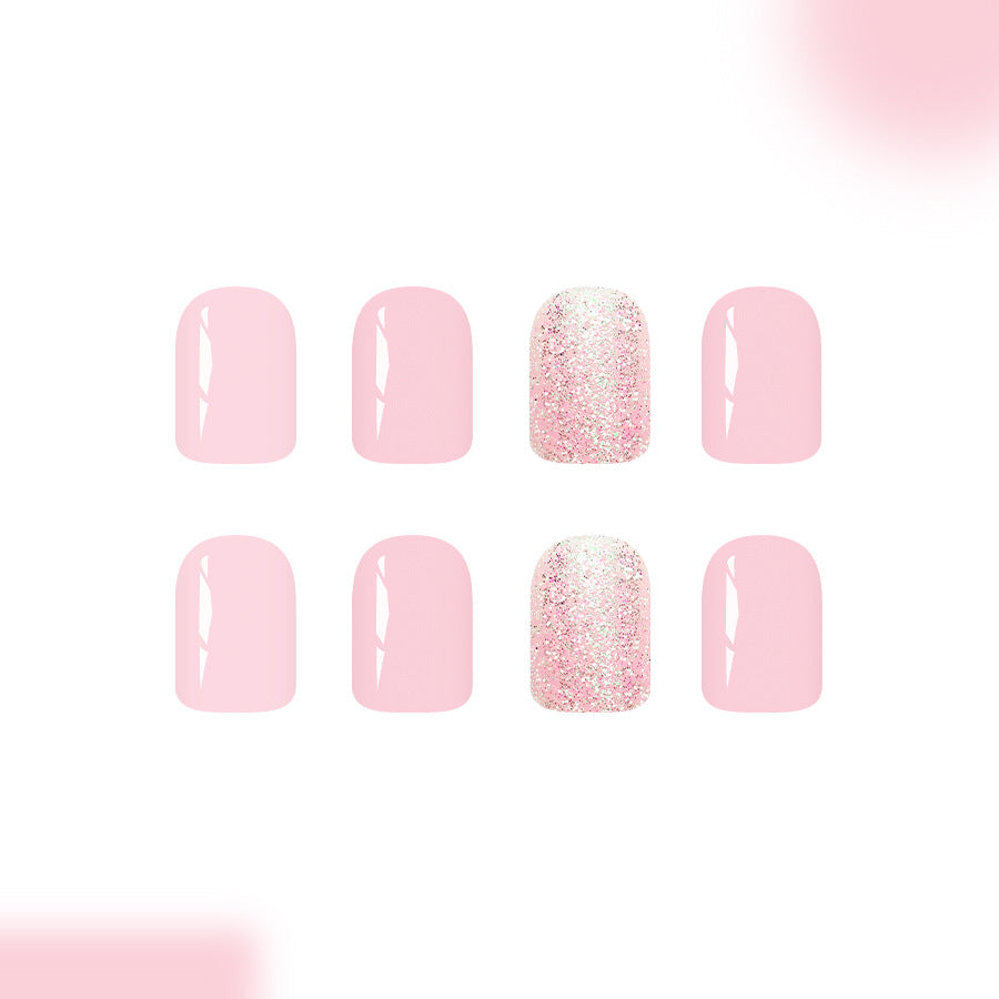 Chic Elegance Glossy Short Square Pink Nail Set with Sparkling Accent