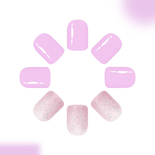 Dreamy Blossom Press On Nail Set Short Square Glossy Pink with Glitter Accent