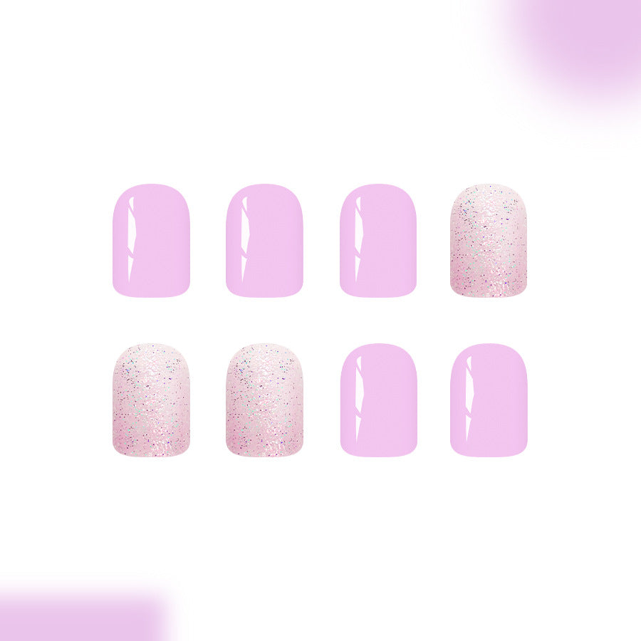 Dreamy Blossom Short Square Lilac Nail Set with Sparkling Glitter Accent