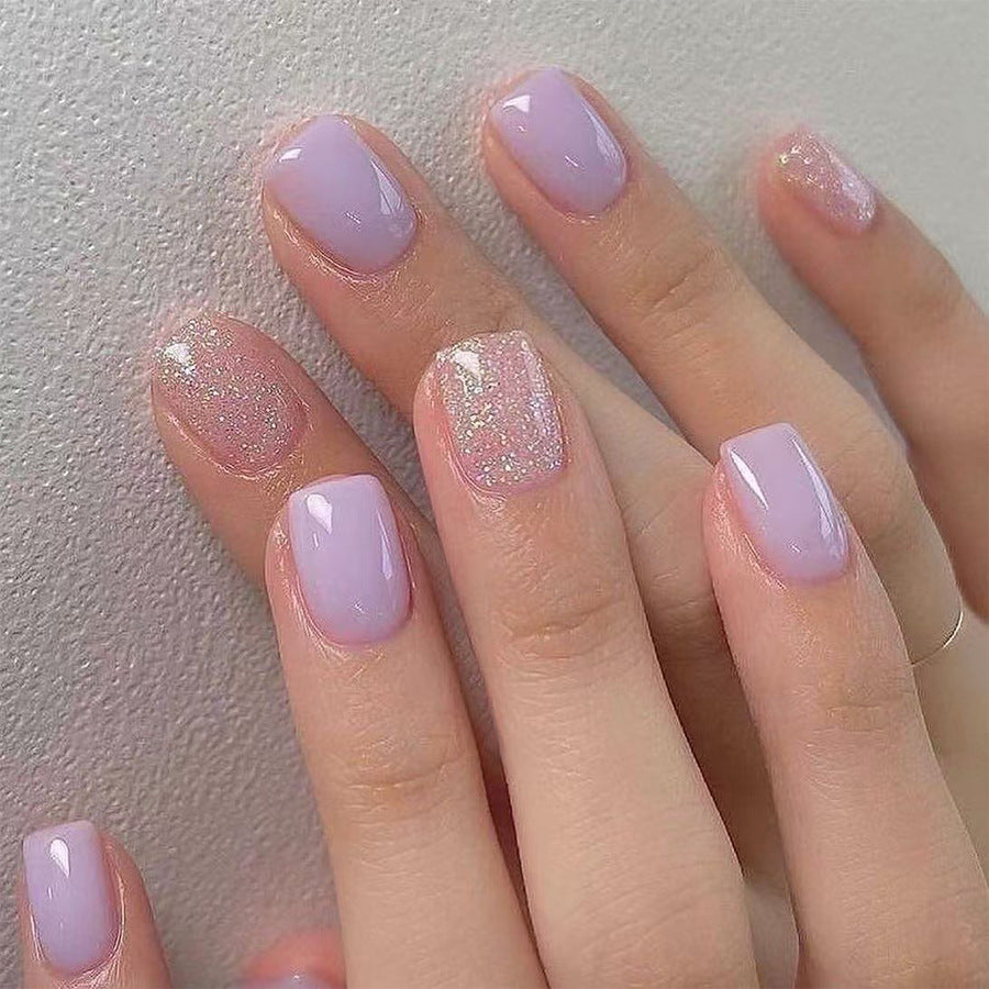 Dreamy Lavender Short Square Press On Nail Set with Glittering Accent