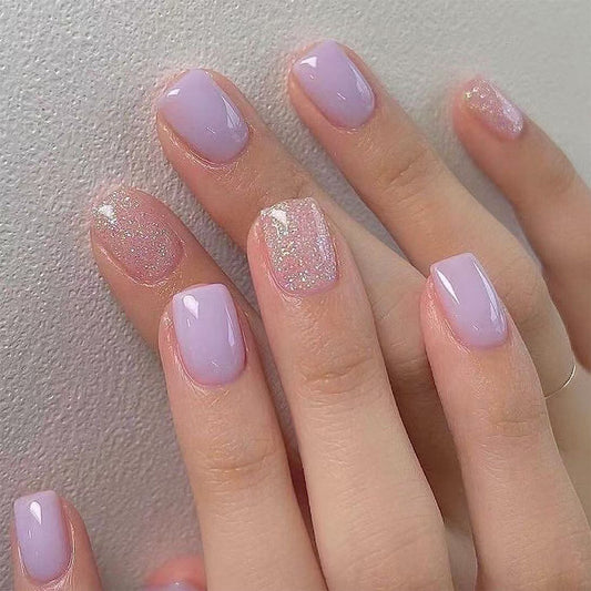 Dreamy Lavender Short Square Press On Nail Set with Glittering Accent