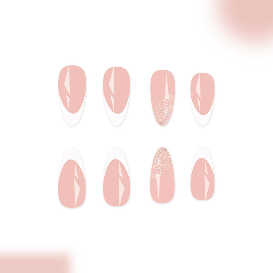 Whimsical Elegance Long Almond Pink with Shimmering Glitter Accent Press On Nail Set