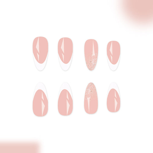 Whimsical Elegance Long Almond Pink with Shimmering Glitter Accent Press On Nail Set