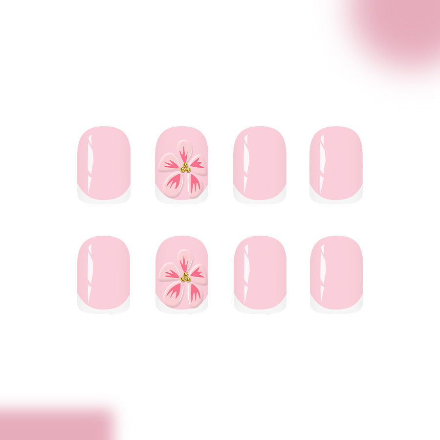 Blossoming Elegance Short Square Pink Press-on Nail Set with Floral Accents