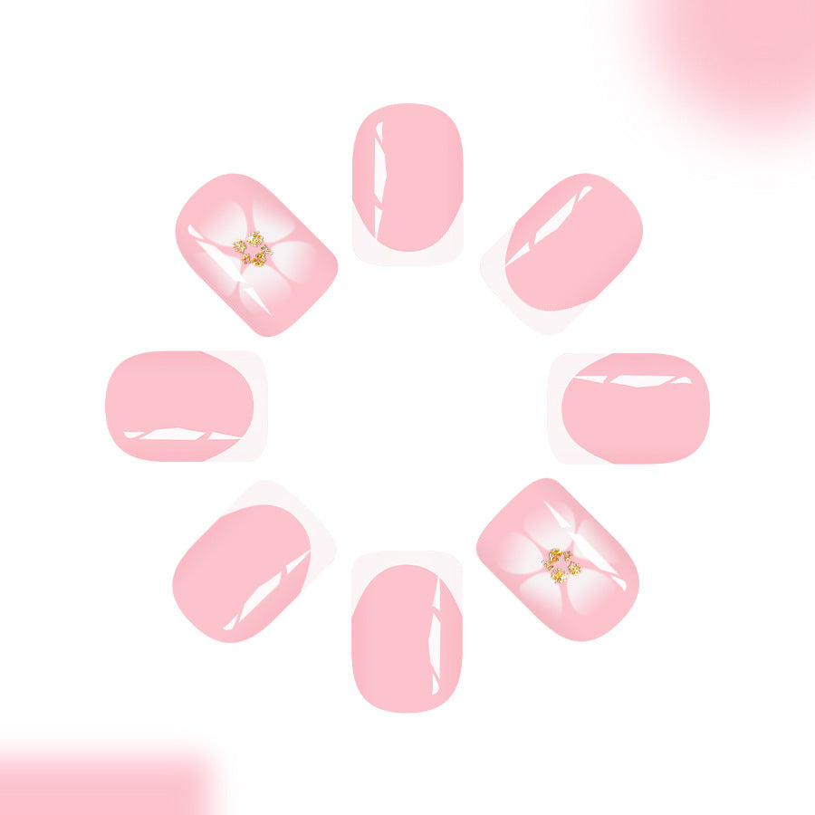 Whimsical Garden Short Square Pink Press On Nail Set with Elegant Floral Accents