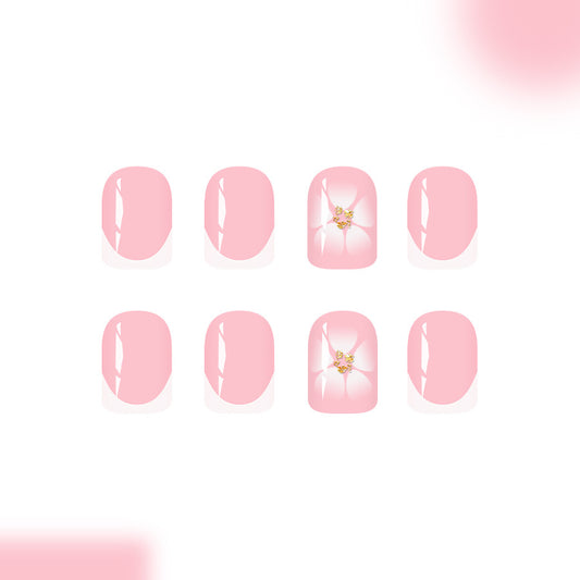 Blossom Elegance Short Square Pink Press On Nail Set with Floral Accent