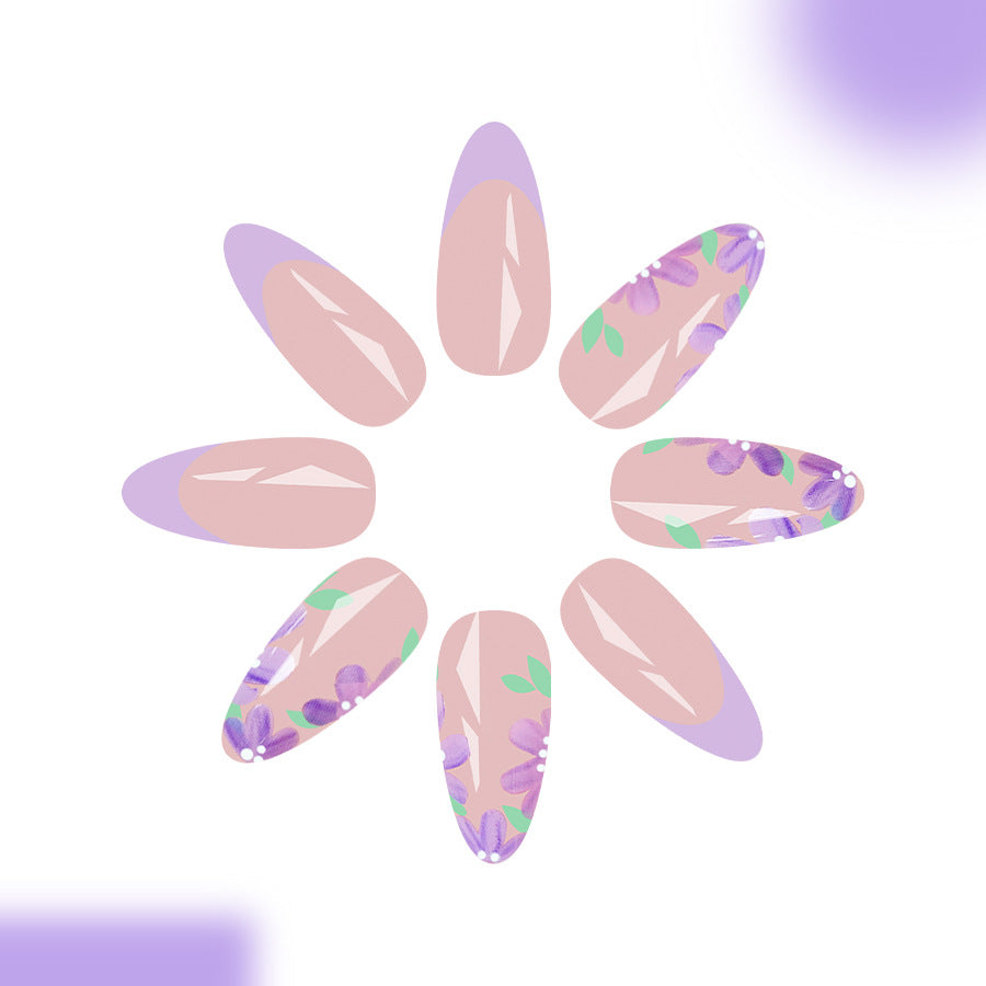 Whimsical Garden Long Almond Light Pink and Lavender Floral Press on Nail Set