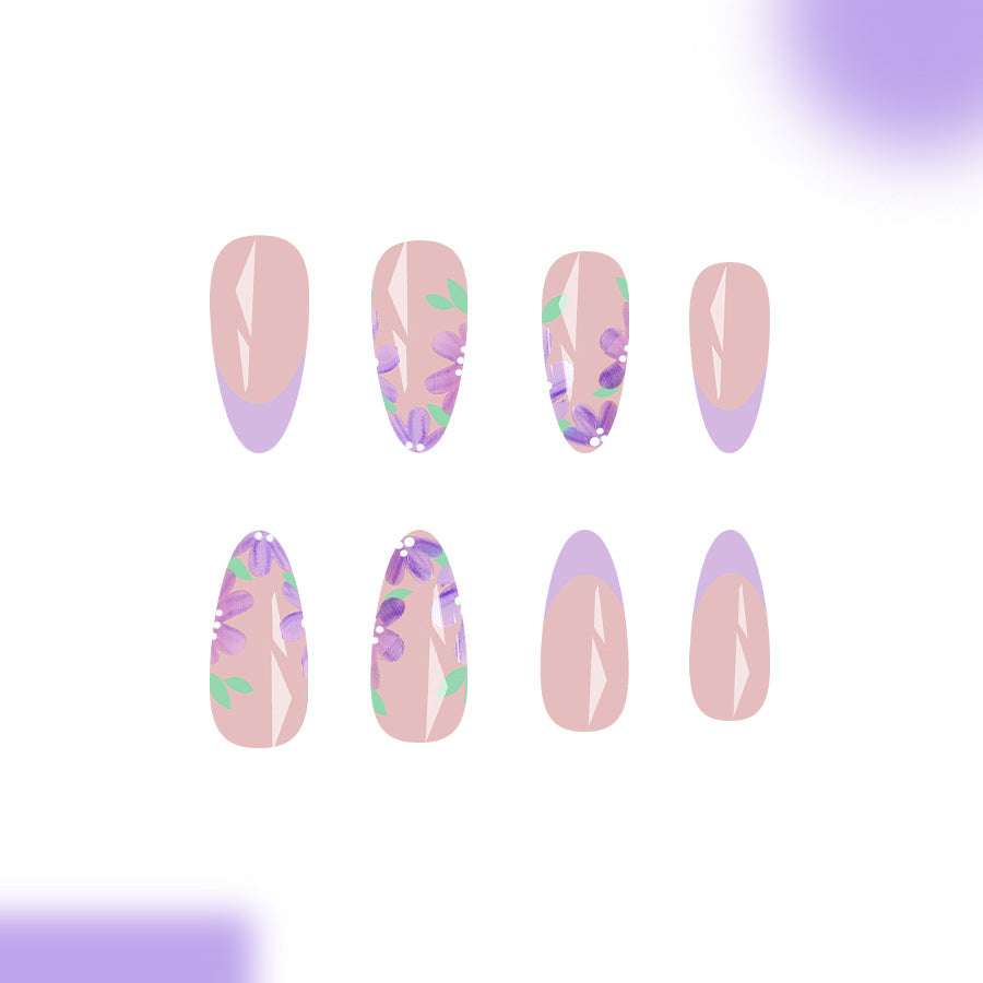 Whimsical Garden Long Almond Pink and Lavender with Floral Accents Press On Nail Set