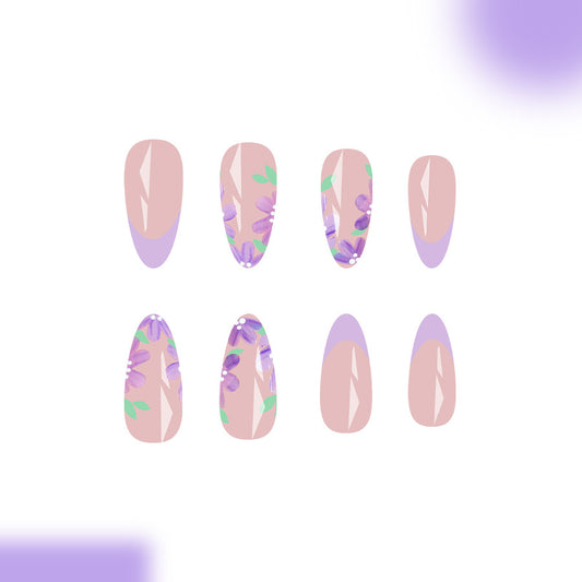 Whimsical Garden Long Almond Pink and Lavender with Floral Accents Press On Nail Set