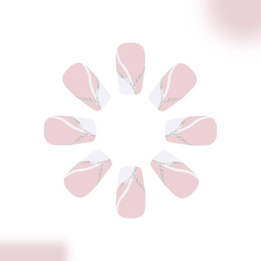 Chic Blossom Medium Coffin Pink with Glitter Accents Press On Nail Set