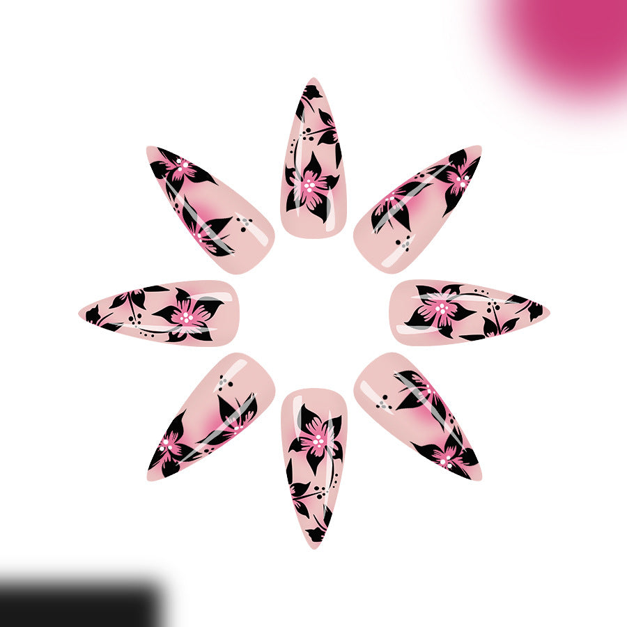 Blossom Dreams Elegant Long Stiletto Pink Floral Art Press On Nail Set