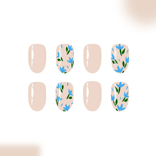 Garden Bliss Impressions Medium Oval Soft Beige with Floral Accents Press On Nail Set