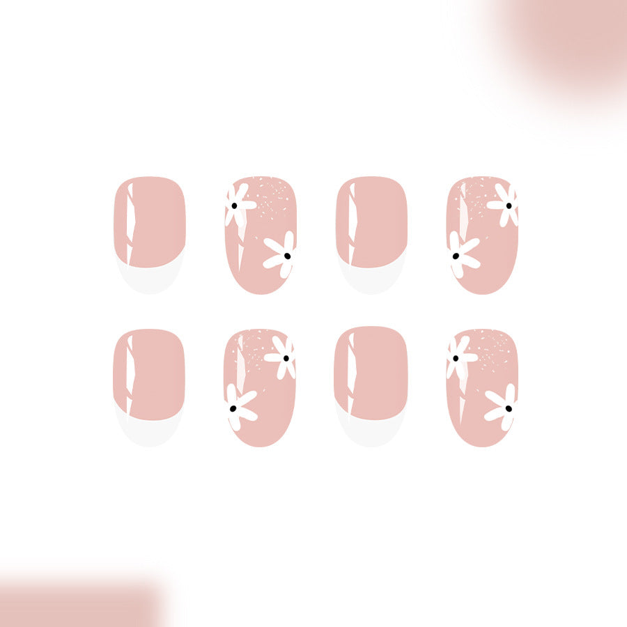 Charming Blossom Nail Art Set in Medium Oval Blush Pink with Elegant Floral Designs