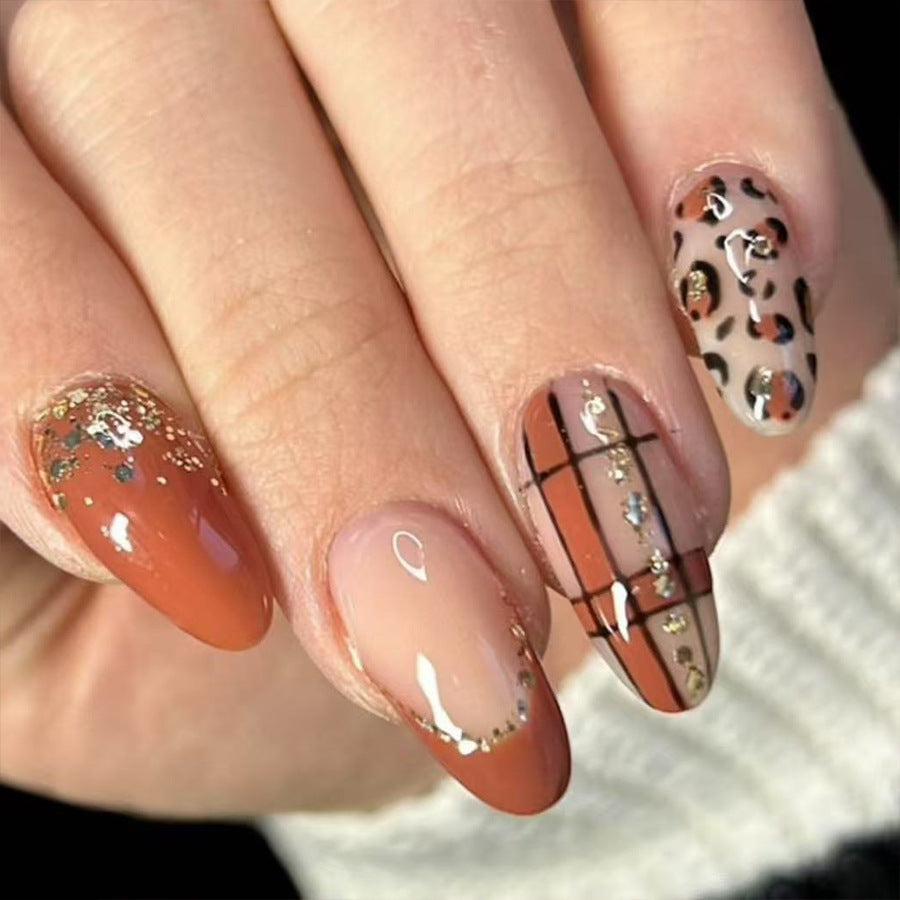 Wild Elegance Long Almond Shape Peach and Tan with Sparkling Accents Press on Nail Set
