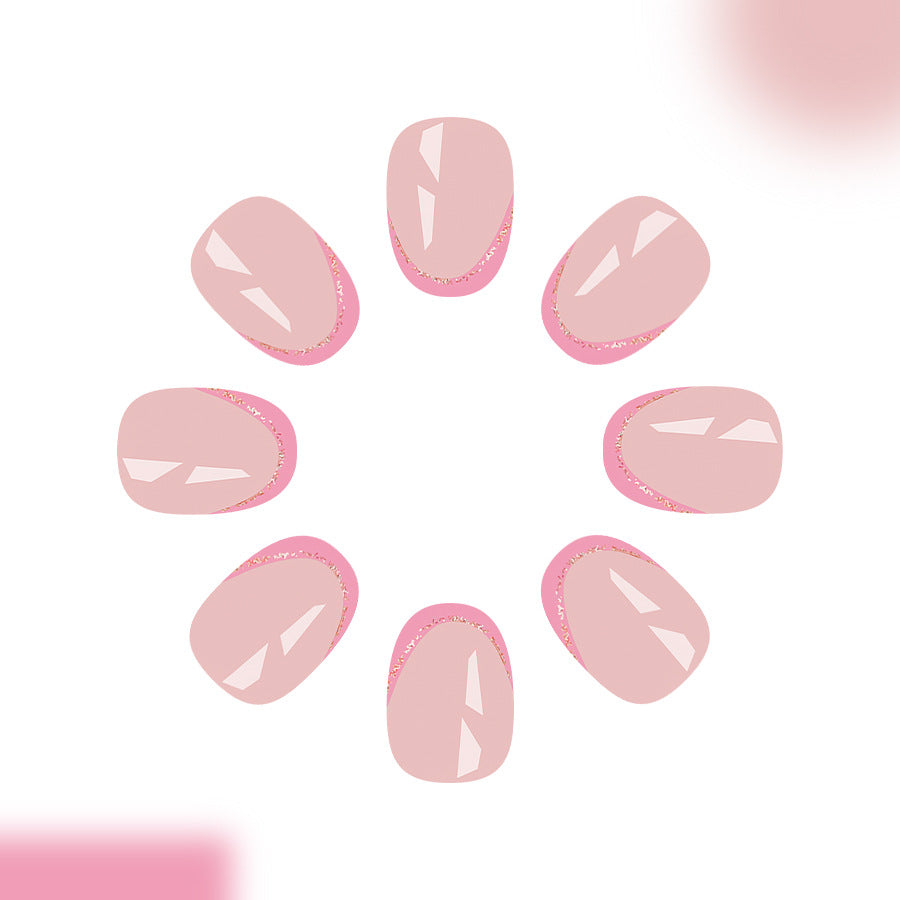 Whimsical Elegance Press On Nail Set in Medium Oval Blush Pink with Sparkling Edges