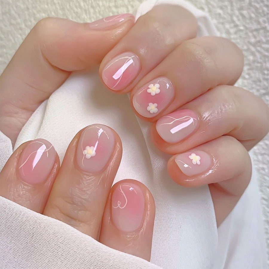 Blossom Fantasy Short Squoval Blush Ombre with Delicate Floral Accents Press On Nail Set