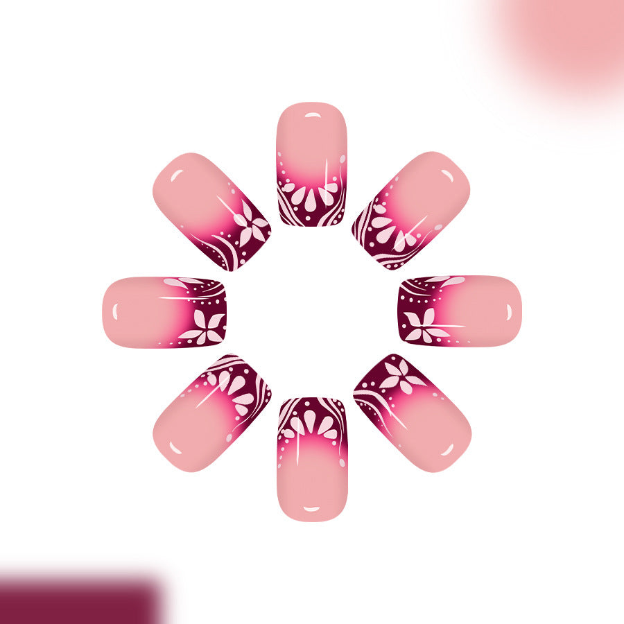 Floral Fantasy Medium Square Gradient Pink with Elegant Flower Design Press On Nail Set