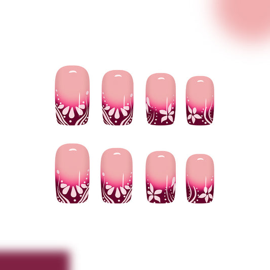 Blossom Dream Press On Nail Set Medium Square Pink Ombre Floral Design