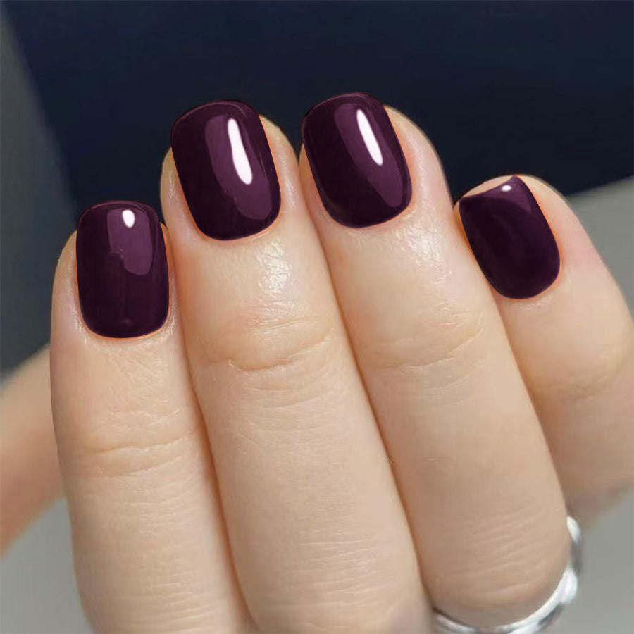 Mystical Elegance Square Short Deep Plum Glossy Press-On Nail Set with Radiant Finish