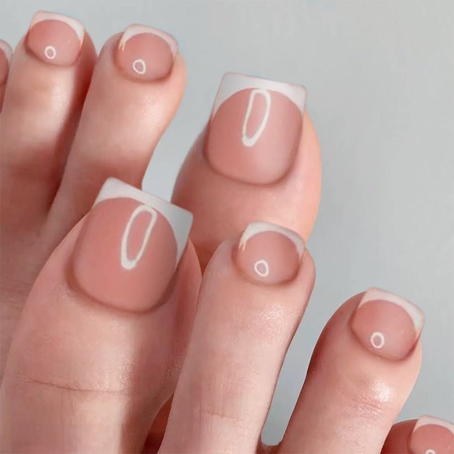 Chic Serenity Short Square Press On Toenail Set in Soft Pink with Glossy French Tip Finish