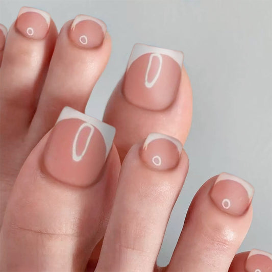 Chic Serenity Short Square Press On Toenail Set in Soft Pink with Glossy French Tip Finish