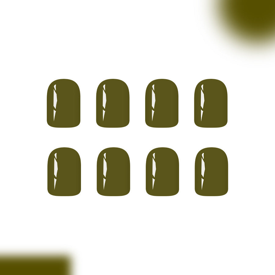 Nature's Elegance Short Square Olive Green Press-On Nail Set with Unique Glossy Shine Feature