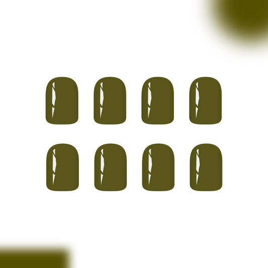 Nature's Elegance Short Square Olive Green Press-On Nail Set with Unique Glossy Shine Feature