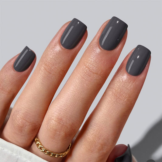 Chic Elegance Square Short Gray Glossy Press On Nail Set with High Shine Finish