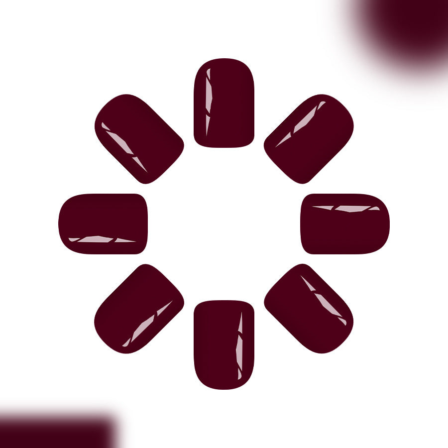 Chic Elegance Short Square Deep Burgundy Glossy Press On Nail Set with Unique Shine Finish