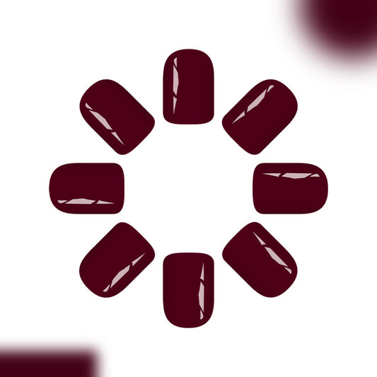 Chic Elegance Short Square Deep Burgundy Glossy Press On Nail Set with Unique Shine Finish